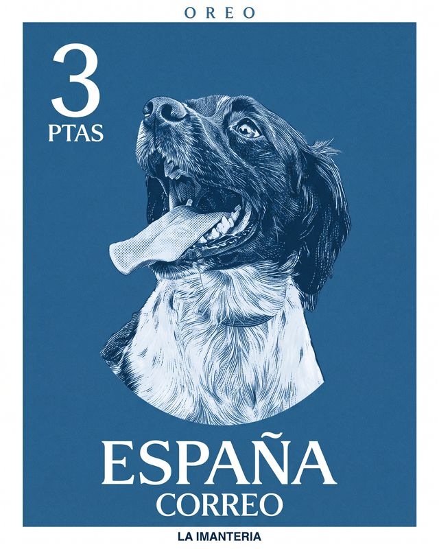 Imán con sello personalizado de Oreo, un perro, en estilo retro